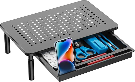 WALI Computer Monitor Stand with Storage, Desk Monitor Riser 3 Height Adjustable, Laptop Riser with Airflow Vents, Desk Organizer for Computer, Laptop, Printer, Notebook (STT003D-B), 1 Pack, Black-DeskLoop Office