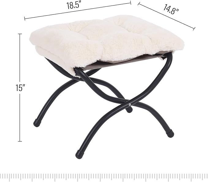 LITA Folding Upholstered Footrest Stool, Modern Small Portable Accent Ottoman with Detachable Thick Cotton Cushion Padded Sofa Stool with Metal Frame for Lazy Chair, Living Room & Bedroom, Plush Beige-DeskLoop Office