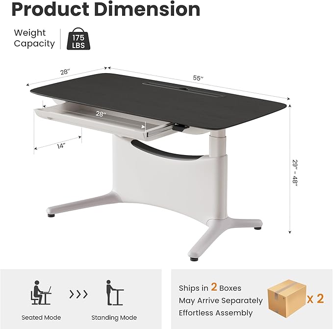 COLAMY Electric Adjustable Standing Desk – 48 x 28 Inch Sit Stand Desk with Drawer & Cable Management, Dual Motor Lift System, Ergonomic Footrest, Home Office Table (Veneer Desktop, Black Oak + White)-DeskLoop Office