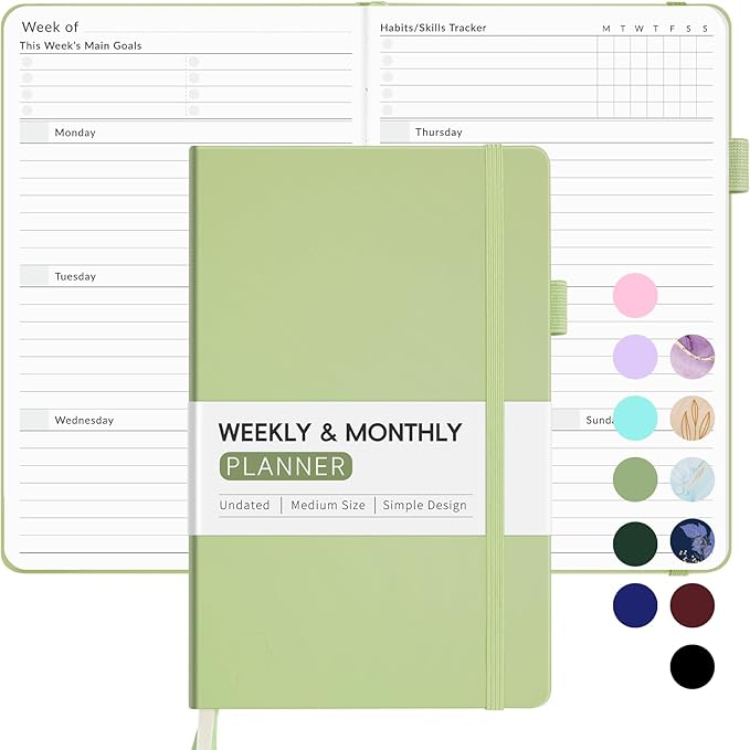 Undated Weekly Planner for 2025, Forvencer Simplified Weekly & Monthly Calendar Planner, Cute Daily Organizer Notebook, Agenda Journal to Track Goals & Tasks, Start Anytime, A5 Size, Olive Green-DeskLoop Office