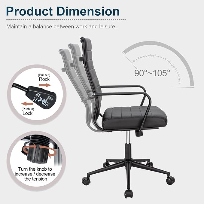 Okeysen Office Desk Chair Conference Room Chairs Modern Ergonomic Executive Swivel Chair Adjustable Height PU Leather Home Desk Chairs with Armrests Comfy Computer Task Chairs with Wheels (Black)-DeskLoop Office