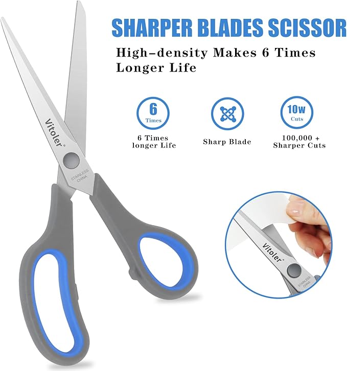 Vitoler Scissors, Heavy Duty Scissors All Purpose Bulk Set of 3-Pack,Sharp Scissor for Office School Craft Sewing Fabric, Right/Left Hand