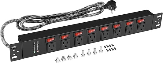 Rack Mount Power Strips,8 Outlet Strips Surge Protector with Individual Switches, PDU Power Strip for Server Racks, 14AWG Heavy-Duty Braided Extension Cord,2700J,15A 125V 1875W (6 FT Cable)-DeskLoop Office