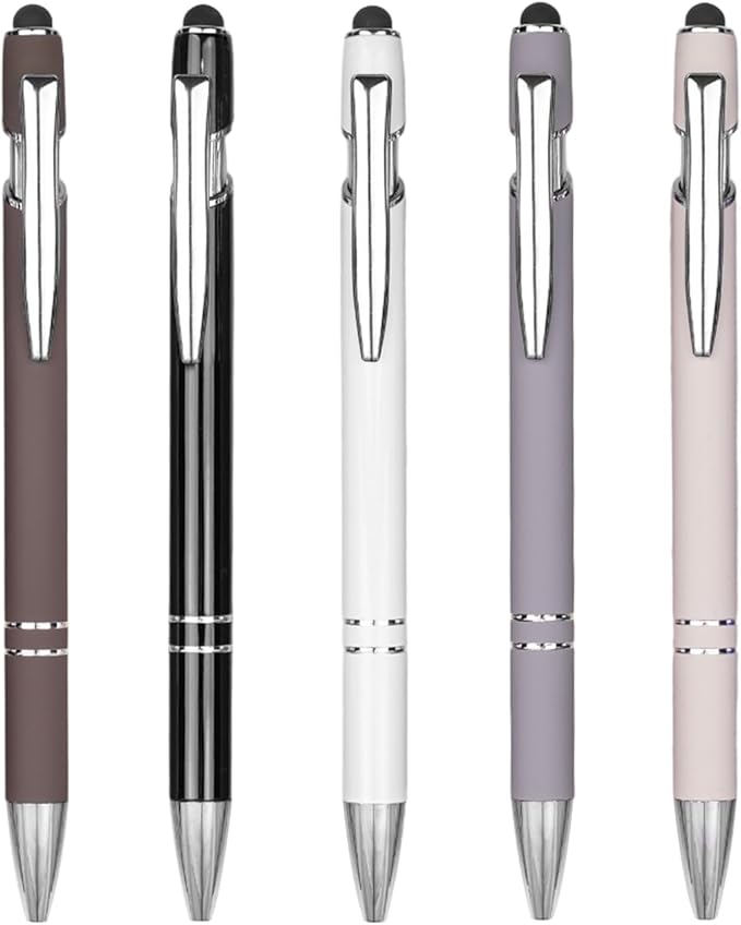 Ballpoint Pen Metal Soft Stylus Pen for Touch Screens,Retractable Tactile Turn Pen,Bulk Pens for Gifts Office Essentials,Medium Point,Black Ink (5 Color)