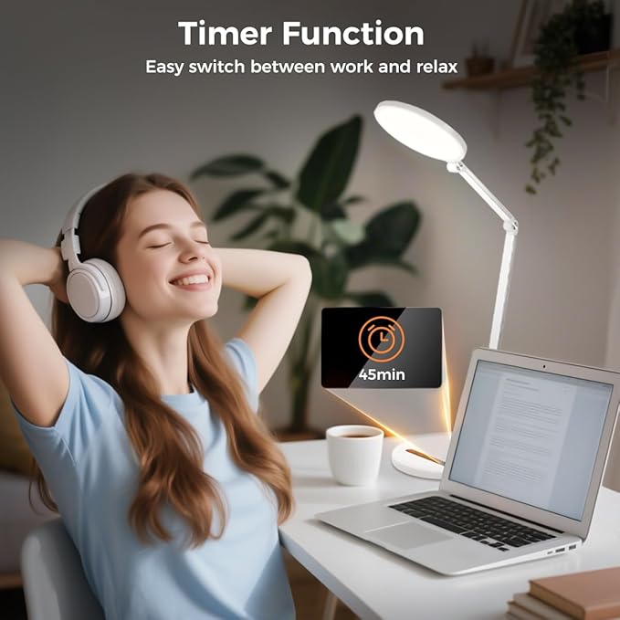 LED Desk Lamp for Home Office, Eye-Caring Desk Light for Video Call, Dimmable 3 Color Temperature 10 Brightness Computer Light, Led Desk Light, Memory & Timer Func, Adjustable Flexible Swing Arm-DeskLoop Office