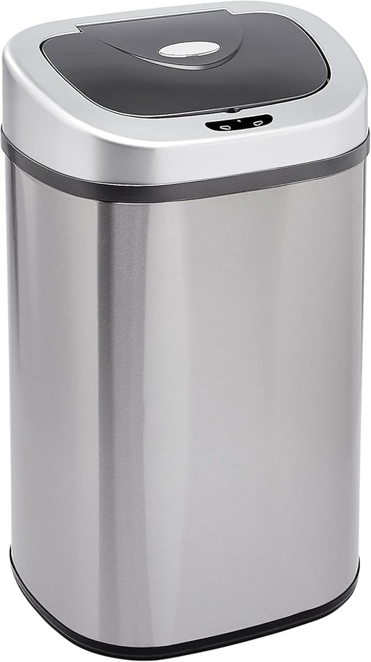 Amazon Basics Automatic Trash Can with Lid, Hands-Free, Stainless Steel, D-Shaped 80 l, 2 Bins-DeskLoop Office