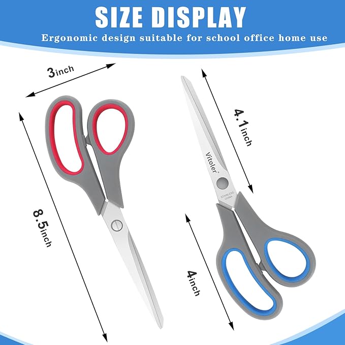 Vitoler Scissors, Heavy Duty Scissors All Purpose Bulk Set of 3-Pack,Sharp Scissor for Office School Craft Sewing Fabric, Right/Left Hand-DeskLoop Office