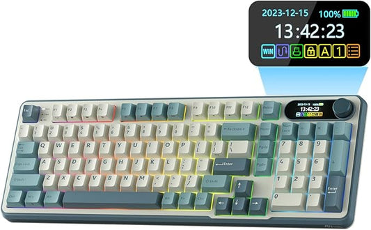 RK ROYAL KLUDGE S98 Mechanical Keyboard w/Smart Display & Knob, Top Mount 96% Wireless Mechanical Keyboard BT/2.4G/USB-C, Hot Swappable, Software Support, Creamy Sounding, 98 Keys-DeskLoop Office