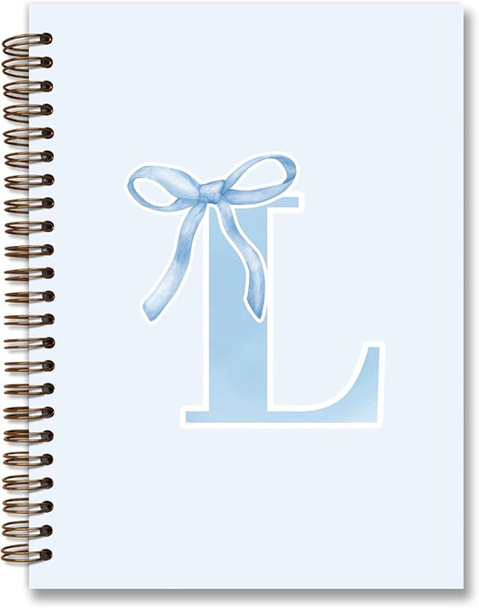 Initial L Notebook Journal,Personalized Teen Girl Gifts,Coquette Trendy Preppy Blue Bow Spiral Notebook,Monogrammed Gifts for Women Teen Girl,College Ruled Hardcover Spiral Notebook 5.5 x 8.3-DeskLoop Office
