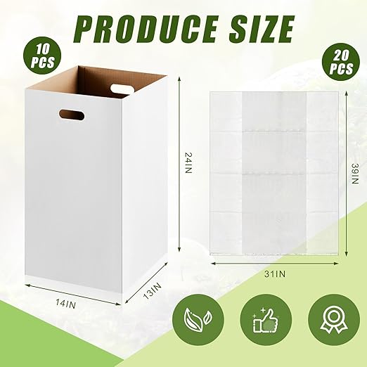 10 Pack 20 Gallon Corrugated Cardboard Trash Cans Bulk for Events Parties Disposable and Reusable Cans Bottle Recycling Bins with 20 Garbage Bags White Garbage Boxes for Outdoor Events-DeskLoop Office