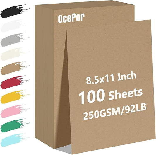OcePor 100 Sheets Brown Cardstock Paper, Colored Printer Paper 8.5 x 11, Card Stock Thick Construction for Craft,Scrapbook,Office Printing, Invitations, Certificates,92 lb/250gsm-DeskLoop Office