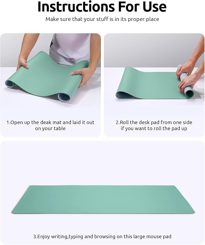 YSAGi Leather Desk Protector, Office Mat, Large Mouse Mat, Non-Slip PU Leather Blotter, Laptop Desk Mat, Waterproof Writing Pad for Office and Home (Green-Blue, 31.5" x 15.8")-DeskLoop Office