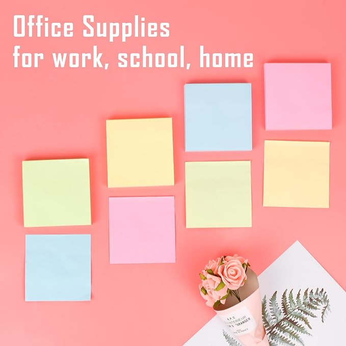 HappyHapi Sticky Notes 3x3 Inches Bulk 36 Pack 3600 Sheets Colored Self-Stick Pads, 100 Sheets/Pad, 4 Bright Colors (Yellow, Green, Pink, Blue) for Office Supplies, School, Home-DeskLoop Office