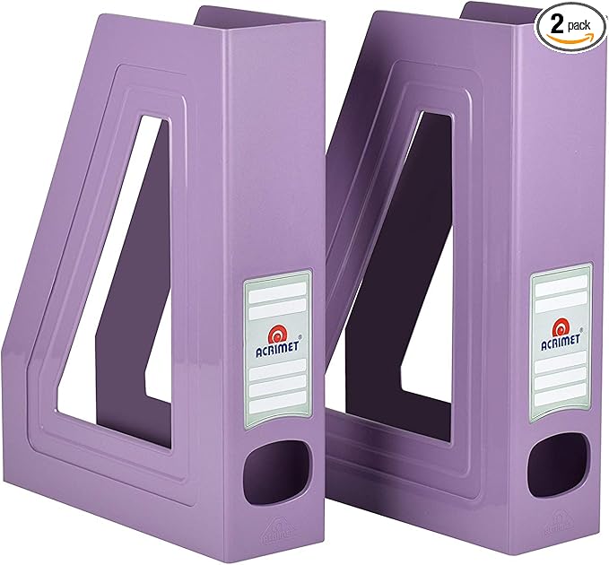 Acrimet Magazine File Holder, Durable Rack, Space-Saving Organizer (Plastic) (Solid Purple Color) (2 pack)-DeskLoop Office