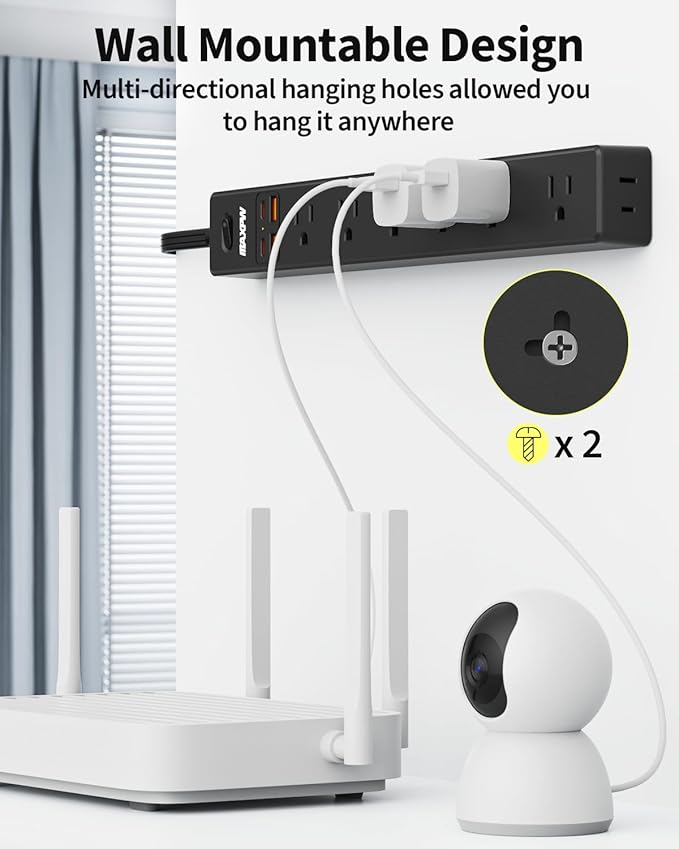 10 Ft Power Strip Surge Protector - 7 Outlets 4 USB Ports (2 USB C), Ultra Thin Flat Extension Cord & Flat Plug, 1700 Joules, Wall Mount, Desk Charging Station for Home Office Dorm, Black-DeskLoop Office