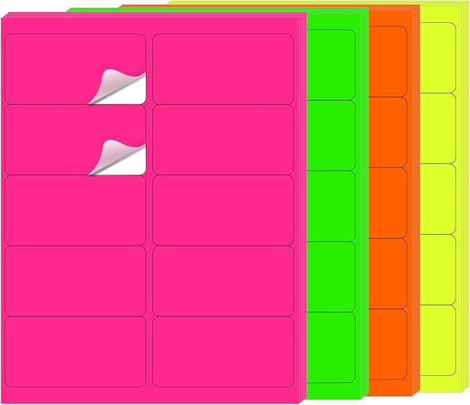 STARLIBOO 2" x 4" Colored Labels Stickers Fluorescent Bright Moving Labels for Laser/Inkjet Printer, Permanent Adhesive-DeskLoop Office