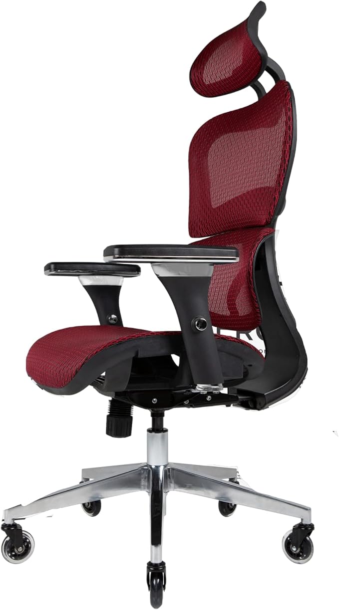 Nouhaus Ergo3D Ergonomic Office Chair Lumbar Support Mesh Office Chair with 4D Adjustable Armrest, Adjustable Headrest and Wheels, Mesh High Back Home Office Desk Chairs(Burgundy)-DeskLoop Office