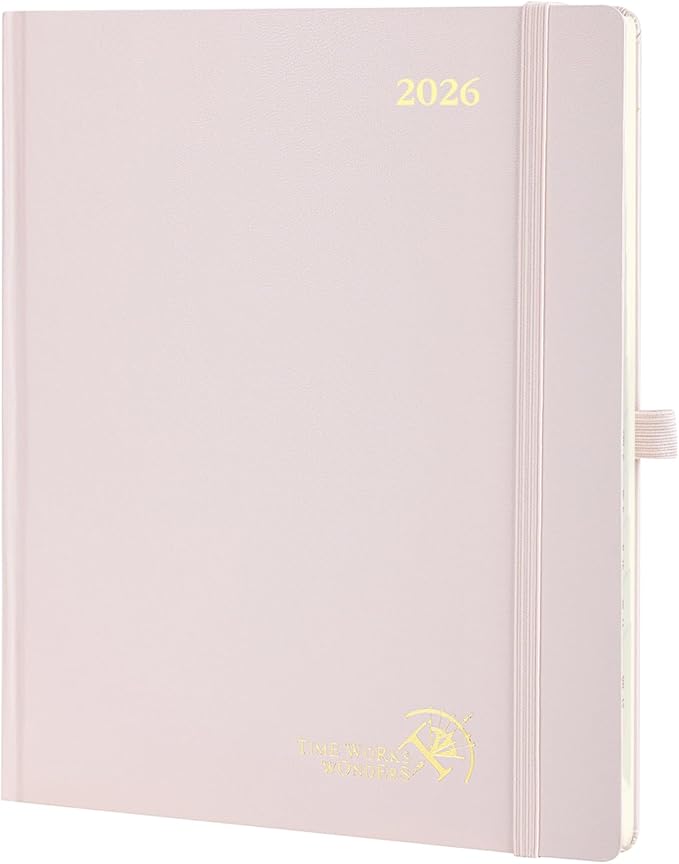 POPRUN 2026 Planner (Large Size 8.5''x 10.5'' Hardcover) - Daily Weekly and Monthly Calendar Agenda 2026 Appointment Book with Hourly Time Slots, Monthly Tabs, 100 GSM - Light Pink-DeskLoop Office