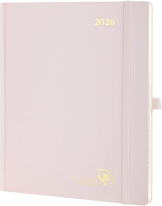 POPRUN 2026 Planner (Large Size 8.5''x 10.5'' Hardcover) - Daily Weekly and Monthly Calendar Agenda 2026 Appointment Book with Hourly Time Slots, Monthly Tabs, 100 GSM - Light Pink-DeskLoop Office