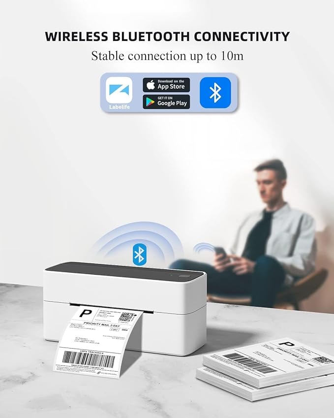 Phomemo Bluetooth Thermal Printer for Shipping Packages - Wireless Label Printers for Small Business with Phone&Pad&PC, 241BT Shipping Label Printer Compatible with Amazon, Ebay, Shopify, USPS, Temu-DeskLoop Office