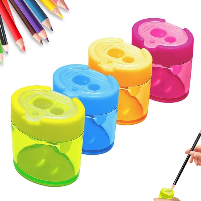 4 Pcs Pencil Sharpeners with Lid, 2025 New Small Dual Hole Manual Pencil Sharpener, Colored Handheld Pencils Sharpener for Classroom Home Office Back to School Supplies (Oval)-DeskLoop Office