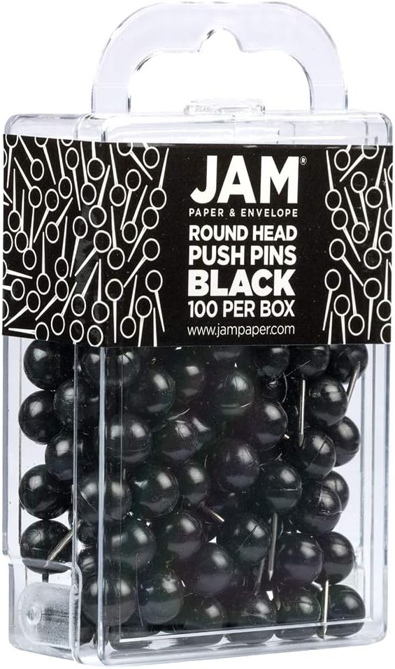 JAM PAPER Colorful Push Pins - Round Head Map Thumb Tacks - Black Pushpins - 100/Pack-DeskLoop Office