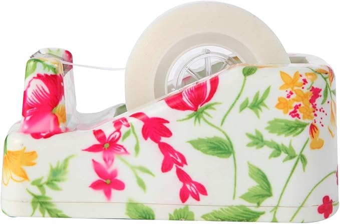 VIBRANZ-LAB Cute Tape Dispenser Desk Cute Home Office Desk Supplies Fun Desk Accessories Floral Tape Dispenser Cute Office Supplies for Women Desk Weighted Non-Skid Non-Slip Base Tape Dispensers-DeskLoop Office