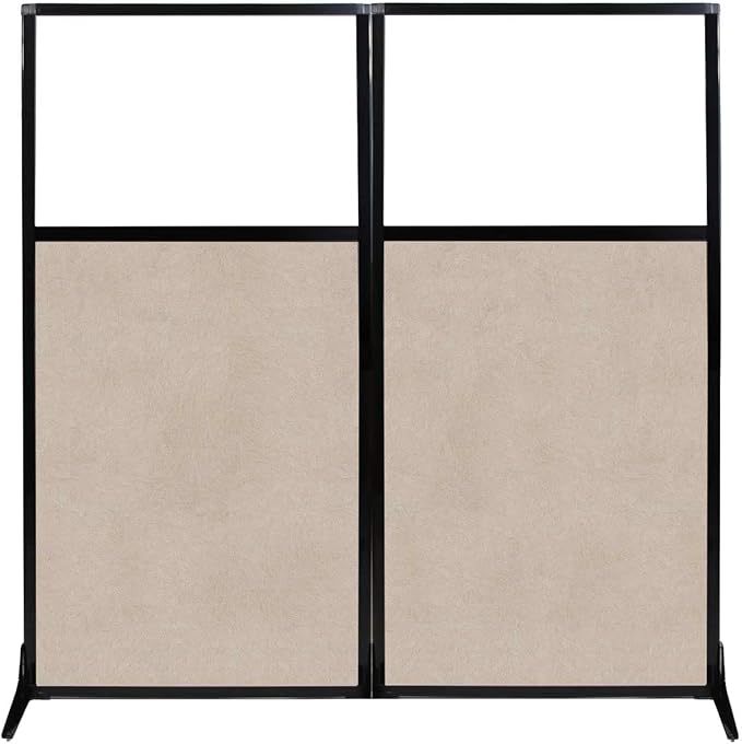 Versare Office Workstation Screen | Portable Wall Divider | Modern Cubicle | Freestanding Privacy Screen | Flexible Work Space | 2 Panels | 66" Wide x 70" Tall Beige SoundSorb Panels with Window-DeskLoop Office