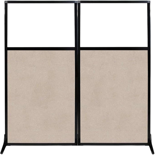 Versare Office Workstation Screen | Portable Wall Divider | Modern Cubicle | Freestanding Privacy Screen | Flexible Work Space | 2 Panels | 66" Wide x 70" Tall Beige SoundSorb Panels with Window-DeskLoop Office