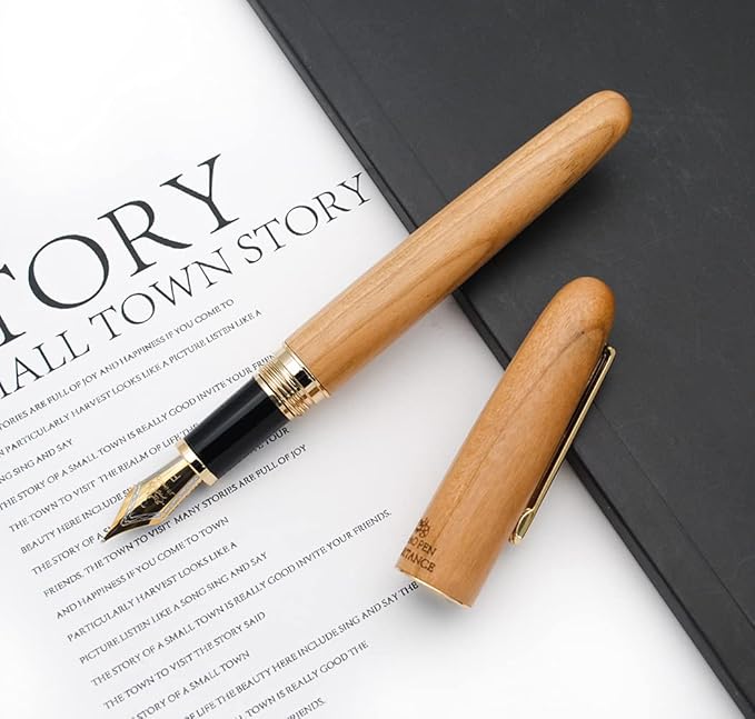 JINHAO 9036 Natural Wood Fountain Pen Handmade Ink Pen (Fine Nib 0.5mm, Cherry Wood)-DeskLoop Office