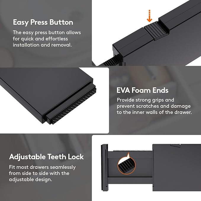 Lifewit 6 Pack Drawer Dividers 4" High, 11-17" Adjustable Drawer Organizers for Clothes, Expandable Dresser Separators in Bedroom/Bathroom/Kitchen/Fridge/Office Organization and Storage, Black-DeskLoop Office