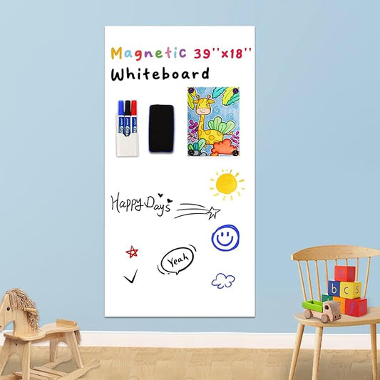YOUNGJQ Magnetic Whiteboard Contact Paper 39" x 18" Adhesive Magnetic Dry Erase White Board Sticker for Wall, Peel and Stick Wallpaper, Easy to Write and Clean for Playroom Office-DeskLoop Office