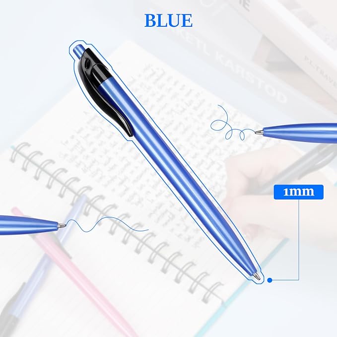 Retractable Blue Ballpoint Pen for Smooth Writing 1.0mm Medium Pack of 50, Click pens with Comfort grip, Idea for Journaling, Planner, Note Taking Office School Supplies-DeskLoop Office