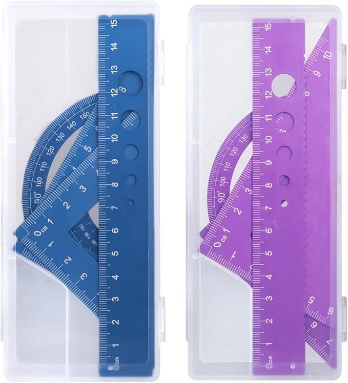 Honagu Triangular Ruler Set, 8 Pieces/2 Sets Aluminum Alloy Ruler, Metal Drafting Ruler, Geometric Protractor for Students, Draftsmen, Engineers, School Office Supplies (Blue+Purple)-DeskLoop Office