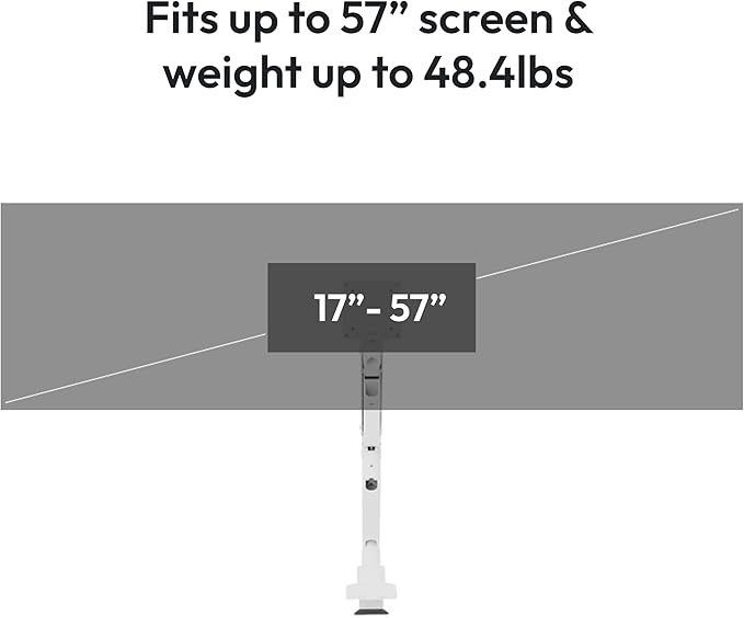 Pixio PS2S Titan White Ultrawide Mega Heavy-Duty Premium Single Monitor Arm Stand fits up to 57 inch Monitors Holds up to 59.4lbs VESA Compatible Integrated Cable Management-DeskLoop Office