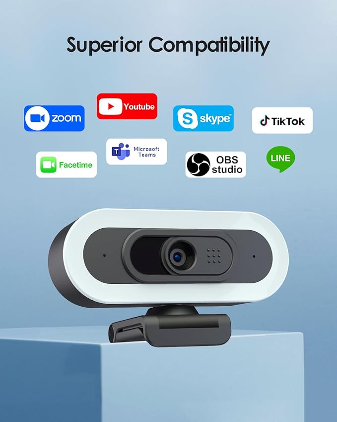 2K 50FPS Webcam for PC/Mac, Computer Camera with Fill RGB Lights, 2 Noise-Canceling Microphone, Autofocus and Tripod for Meeting, Live Streaming, Video Calls, Gaming, Works with Zoom, Skype, Teams-DeskLoop Office