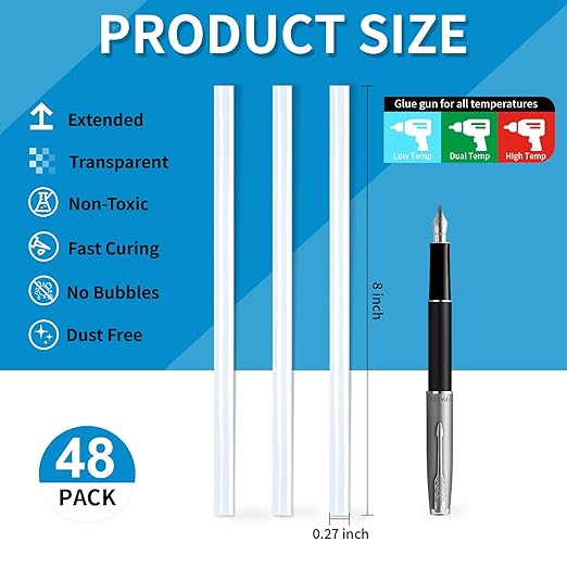 Phinus 48 Pack Mini Hot Glue Sticks, 8" Long x 0.27" Diameter Clear Glue Sticks for Glue Gun, EVA Clear Glue Gun Sticks, Hot Glue Gun Sticks for DIY Craft Sticky Projects & More-DeskLoop Office