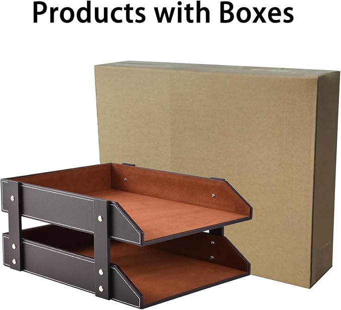 Leather Desk Organizer,2-Tier Stackable Letter Tray Holder,Office Supplies Desktop Storage Box for Document,Stationery,Magazines,Newspapers,Letters and Other Home Office Paper Sundries,Coffee-DeskLoop Office