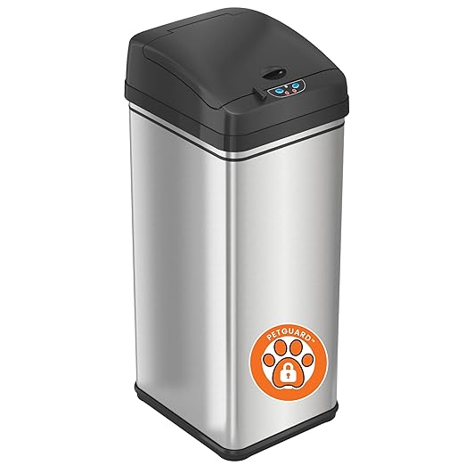 iTouchless 13 Gallon Dog Proof Trash Can with Odor Filter, Motion Sensor Stainless Steel Kitchen Trashcan Garbage Bin for Home Office Work Bedroom Living Room Garage Large Capacity Slim Wastebasket-DeskLoop Office