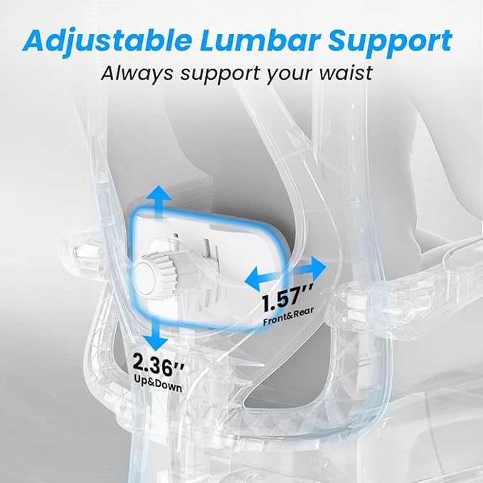 Farini Ergonomic Office Chair with Footrest, Mesh Office Desk Chair with Headrest, High Back Computer Chair with Adjustable Lumbar Support for Home Office Study Room Bedroom, White & Grey-DeskLoop Office