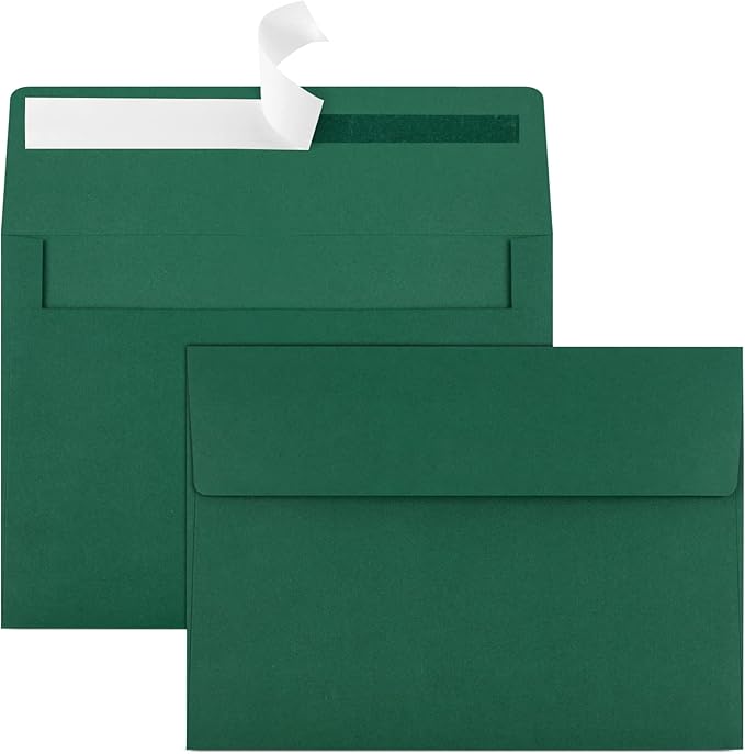 50 Pack 5x7 Envelopes - Self Seal for Invitations, Weddings, Photos & Greeting Cards (Dark Green)-DeskLoop Office