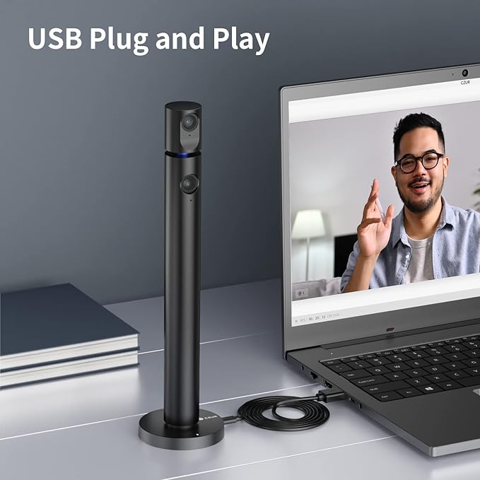 CZUR Halo Streaming Dual Webcam, Professional USB Web Camera 1080P with Microphone, 90° View Computer Camera, Plug & Play, Compatible with Windows/Mac, for Skype/TikTok/YouTube/Yahoo Messenger-DeskLoop Office