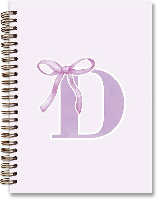 foedor Coquette Trendy Preppy Purple Bow Spiral Notebook,Initial D Journal Personalized Teen Girl Gifts,Monogrammed Gifts for Women Teen Girl,College Ruled Hardcover Spiral Notebook(purple)-DeskLoop Office