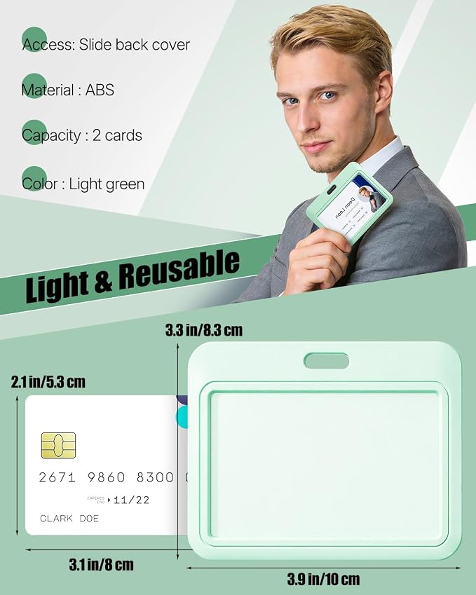 Uniclife 3 Pack Sliding ID Badge Holder Light Green Horizontal Hard Plastic Case - Image 7