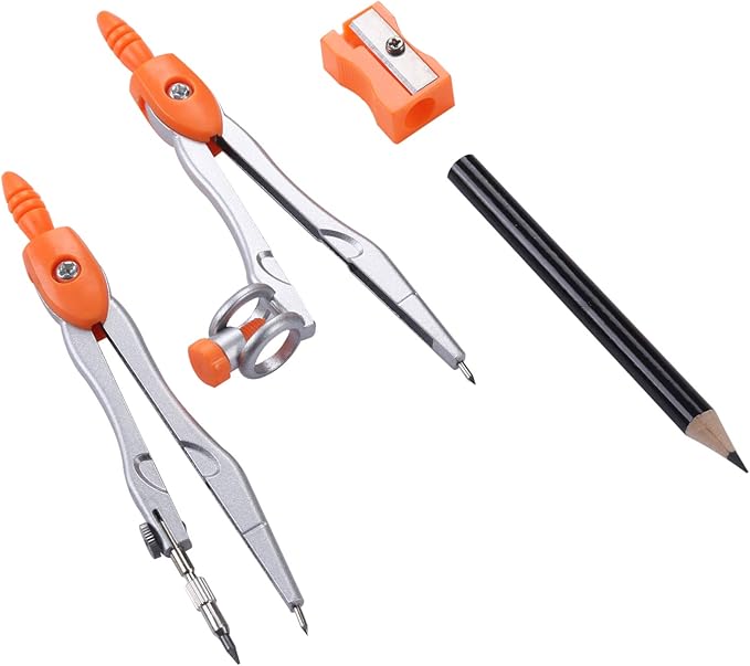 Math Geometry Kit Sets 10 Piece Student Supplies with Shatterproof Storage Box,Includes Rulers,Protractor,Compass,Eraser,Pencil Sharpener,Lead Refills,Pencil,for Drafting and Drawings(Orange)-DeskLoop Office