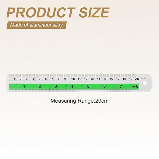 HARFINGTON 2pcs Metal Straight Ruler 20cm Metric SAE Aluminum Alloy Measuring Rulers Scale Tool with Hole for Measure Study Reading Classroom Office, Green-DeskLoop Office