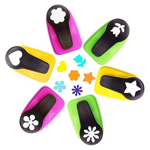 Heart Punch, Flower Hole Punches, Flower Punch, Flowers Paper Punches, 1 inch Hole Puncher for Crafts, 6PCS Flowers Shape Hole Puncher, Heart PaperPunch, Star HolePunch for Scrapbooking-DeskLoop Office
