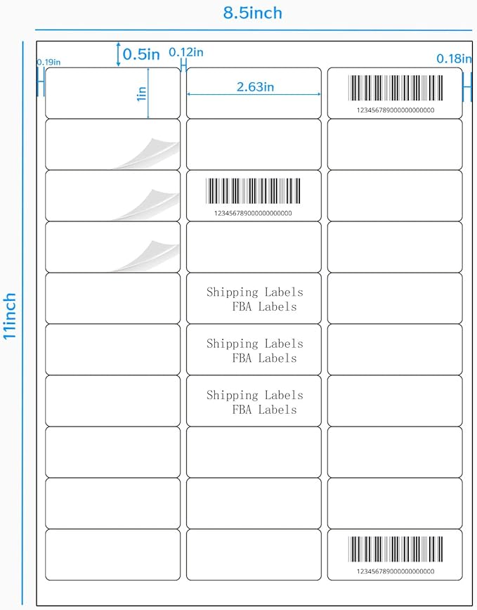 8.5"×11" Address Labels 600 Labels Sticker Paper for Laser/Inkjet Printer, 1" x 2-5/8" mailing Label- White-DeskLoop Office