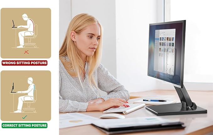 Jakeko Lay Flat Low Profile Monitor Stand - For 14-24" Screens Ergonomic Adjustable Desktop Mount With 100x100mm Compatibility-DeskLoop Office