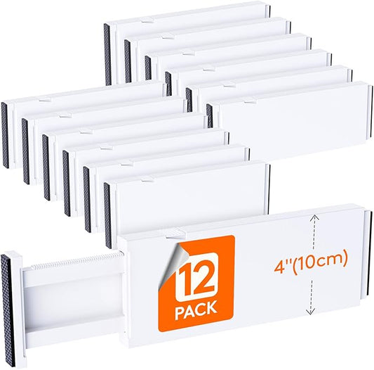 Lifewit 12 Pack Drawer Dividers 4" High,11-17" Adjustable Dresser Drawer Organizers for Clothes, Expandable Dresser Separators in Bedroom/Bathroom/Kitchen/Vanity/Office Organization and Storage, White-DeskLoop Office